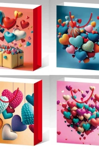 Küçük Boy Kalp Desenli Karton Çanta