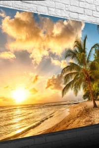 Kumsalda  Palmiyeler ve Günbatımı Kanvas Tablo 50 x 70