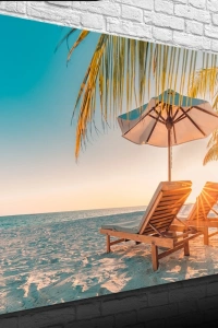 Kumsaldaki Şezlonglar Kanvas Tablo 50 x 70