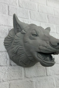 Kurt Başı Duvar Aksesuarı Gri Renk Asılabilir Hediyelik Figür