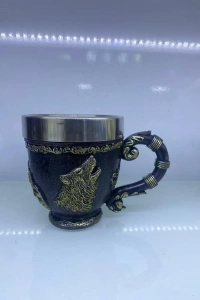 Kurt işlemeli Çelik Kupa Kod 6922