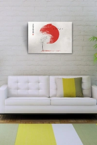 Kuru ağaç ve Japon Bayrağı Kanvas Tablo 50 x 70