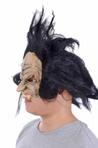 Lateks Dişli Korku Maskesi Saçlı Yarım Surat