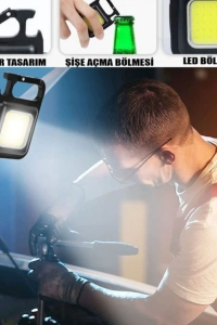 LED Işıklı Flash Özellikli 4 Modlu  Anahtarlık El Feneri