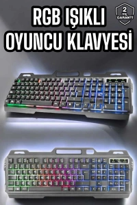 Led Işıklı Klavye Usb Girişli RGB Işıklı Q Klavye Mouse Hediyeli