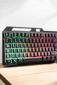 Led Işıklı Klavye Usb Girişli RGB Işıklı Q Klavye Mouse Hediyeli