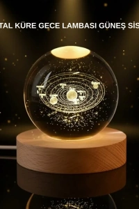 LED Işıklı Kristal Küre Ahşap Standlı Dekoratif Gezegen Model