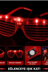 LED Işıklı Panjur Parti Gözlüğü Kırmızı Renk Shutter Gözlük