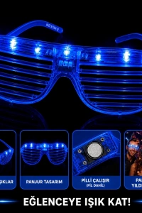 LED Işıklı Panjur Parti Gözlüğü Mavi Renk Shutter Gözlük
