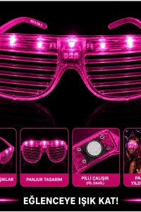 LED Işıklı Panjur Parti Gözlüğü Pembe Renk Shutter Gözlük