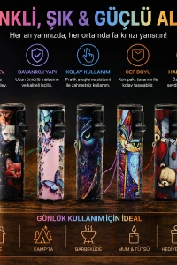 LED Işıklı Rüzgar Çakmağı - Karışık Desenli - İpli