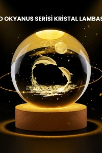 LED Işıklı Yunus Küre Ahşap Standlı Modern Dekoratif Aksesuar