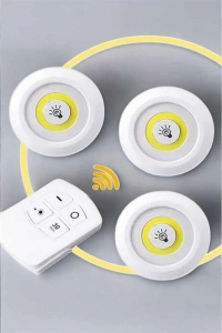 Led Lamba 3lü Uzaktan Kumandalı Yapışkanlı Beyaz Işık