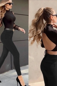 Likralı Yüksek Bel Jean Pantolon