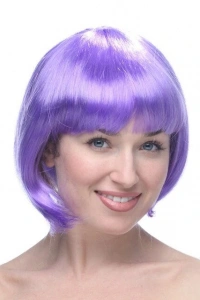 Lila Kısa Model Parti Peruğu Küt Saç