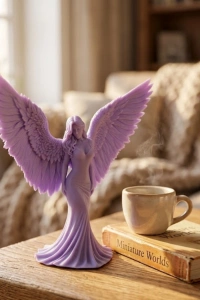 Lila Melek Biblo 3D Dekoratif Angel Figür Ev Aksesuarı