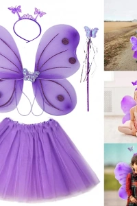 Lila Mor Kelebek Kostümü 4 Parça Set