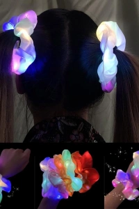 Lila Renk LED Işıklı Lastikli Saç Tokası - 3 Modlu