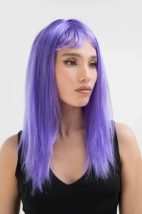Lila Renk Uzun Düz Parti Peruğu