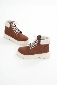 LMÇ-2045 Kahverengi Süet Bağcıklı Kalın Taban Kadın Günlük Bot