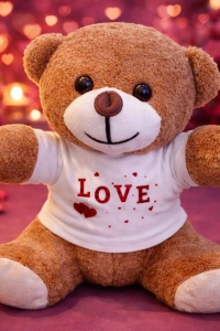 Love Baskılı Tişörtlü Kahverengi Peluş Ayıcık