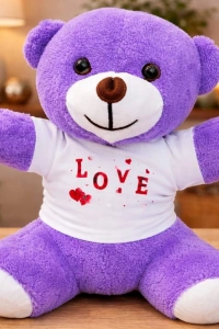 Love Baskılı Tişörtlü Peluş Mor Ayıcık
