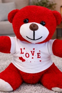 Love Tişörtlü Kırmızı Peluş Ayıcık
