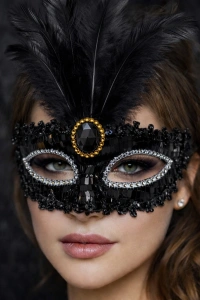 Lüks Siyah Tüylü Taşlı Balo Maskesi