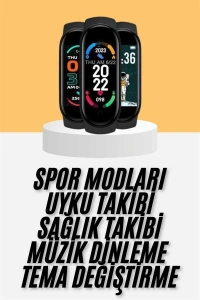 M6 Akıllı Bileklik Siyah Adımsayar Spor Takibi Android ve İOS Uyumlu