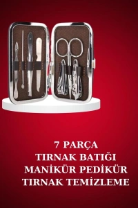 Manikür Pedikür Seti 7 Parça Tırnak Makası Kaş Makası Cımbız Çantalı