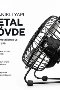 Masaüstü Mini USB Fan - Metal Gövdeli - Ultra Sessiz