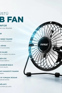 Masaüstü Mini USB Fan - Metal Gövdeli - Ultra Sessiz