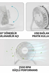 Masaüstü Mini USB Fan - PVC Gövdeli - 360° Ayarlanabilir