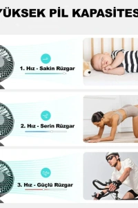 Masaüstü Şarjlı Klipsli Portatif Fan