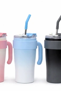 Mat Renk Isı Muhafazalı Kulplu Ve Pipetli Çelik Termos Kupa
