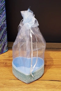 Mavi Kalp Tasarımlı Tül Kese