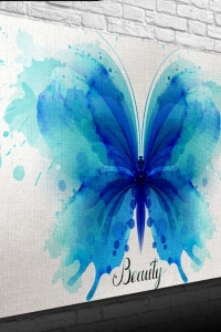 Mavi Kelebek Suluboya Kanvas Tablo 50 x 70
