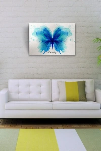 Mavi Kelebek Suluboya Kanvas Tablo 50 x 70