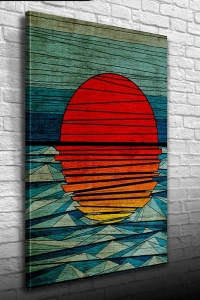 Mavi Kırmızı Soyut Günbatımı Kanvas Tablo 50 x 70