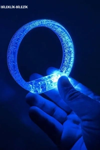 Mavi Led Işıklı Baskı Yapılabilen Pilli Bileklik Bilezik 1,5 cm Genişlik