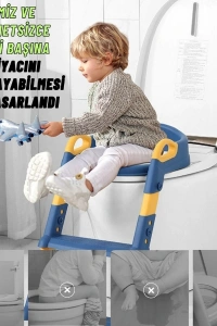 Mavi Merdivenli Çocuk Klozet Tuvalet Eğitimi Aparatı
