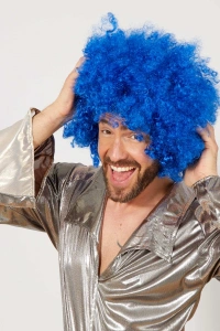 Mavi Renk Kıvırcık Afro Bonus Peruk