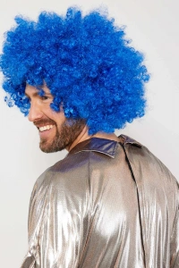 Mavi Renk Kıvırcık Afro Bonus Peruk