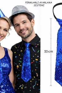 Mavi Renk Pul Payetli Işıltılı Parti Kravatı 33 cm