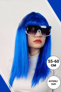 Mavi Renk Uzun Parti Peruğu