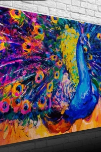 Mavi Renkli Tavus Kuşu Yağlıboya Kanvas Tablo 50 x 70
