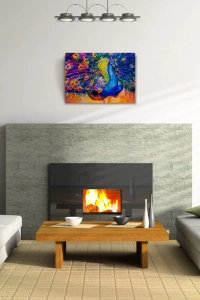 Mavi Renkli Tavus Kuşu Yağlıboya Kanvas Tablo 50 x 70