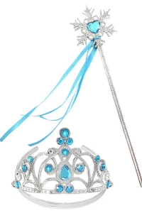 Mavi Taşlı Elsa Seti - Taç Ve Kurdeleli Asa