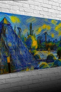 Mavi Tonlarda Doğa Manzarası Kanvas Tablo 60 x 120