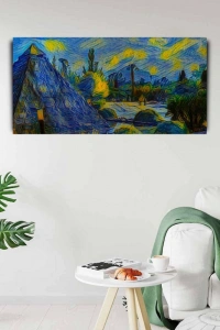 Mavi Tonlarda Doğa Manzarası Kanvas Tablo 60 x 120